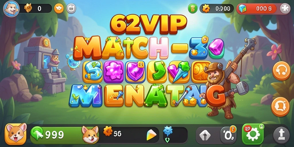 Tampilan gameplay seru dari 62VIP dengan grafis Match-3 yang menarik.