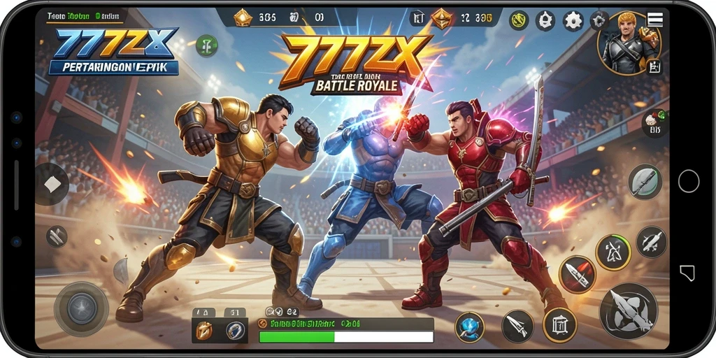 Tangkapan layar menunjukkan aksi intens dalam gameplay Battle Royale.