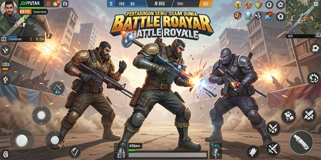 Tampilan gameplay intens dari JOYPUTAR di arena Battle Royale.