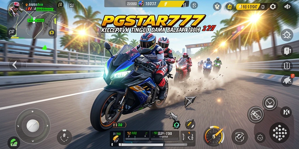 Tangkapan layar PGSTAR777 menampilkan aksi balapan motor yang intens dan mendebarkan.