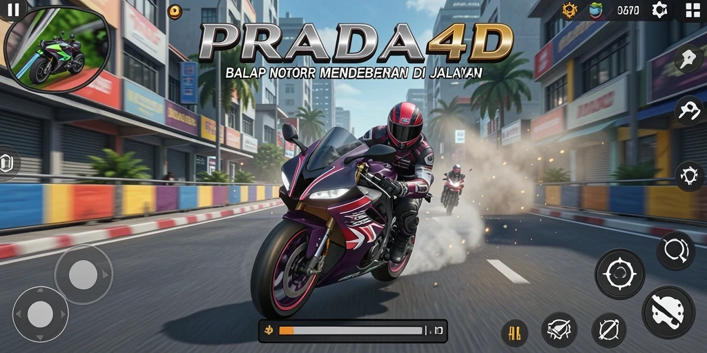 Gameplay PRADA4D menampilkan aksi cepat dan seru balap motor.