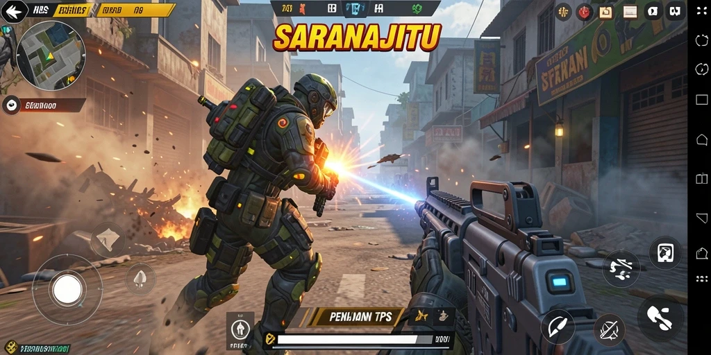 Tampilan menegangkan dari gameplay SARANAJITU dalam aksi TPS.