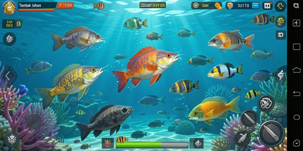 Tangkapan layar dari gameplay SERURP dengan aksi menembak ikan yang seru.
