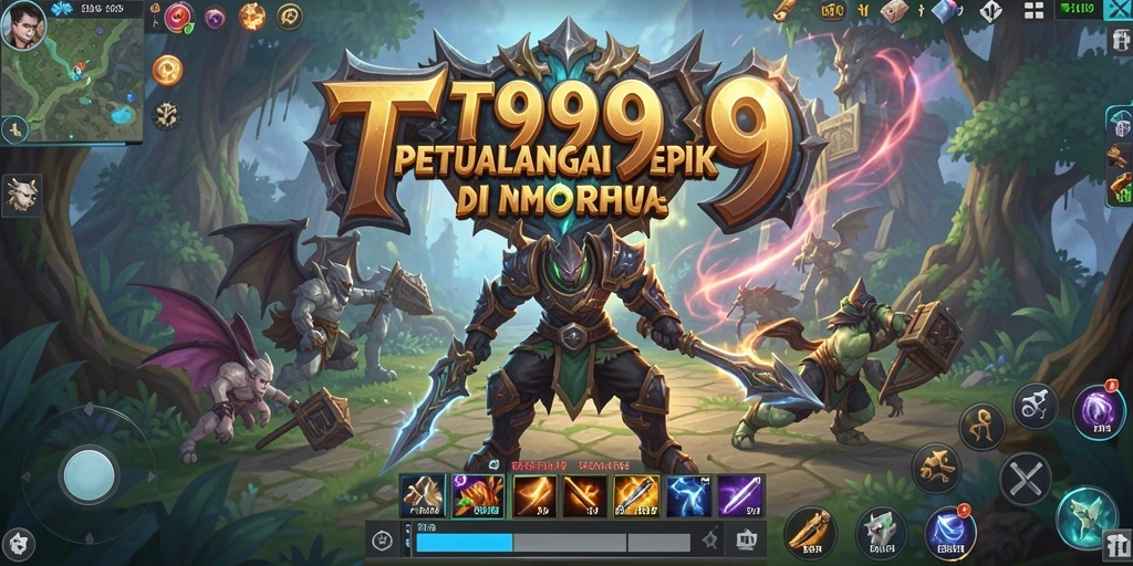 Tangkapan layar utama T9999 menampilkan pertarungan epik dalam dunia MMORPG.
