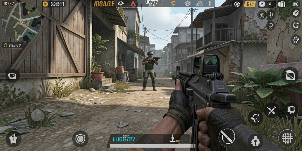 Tangkapan layar utama UG777 menunjukkan aksi tembak-menembak dalam gameplay FPS yang mendebarkan.