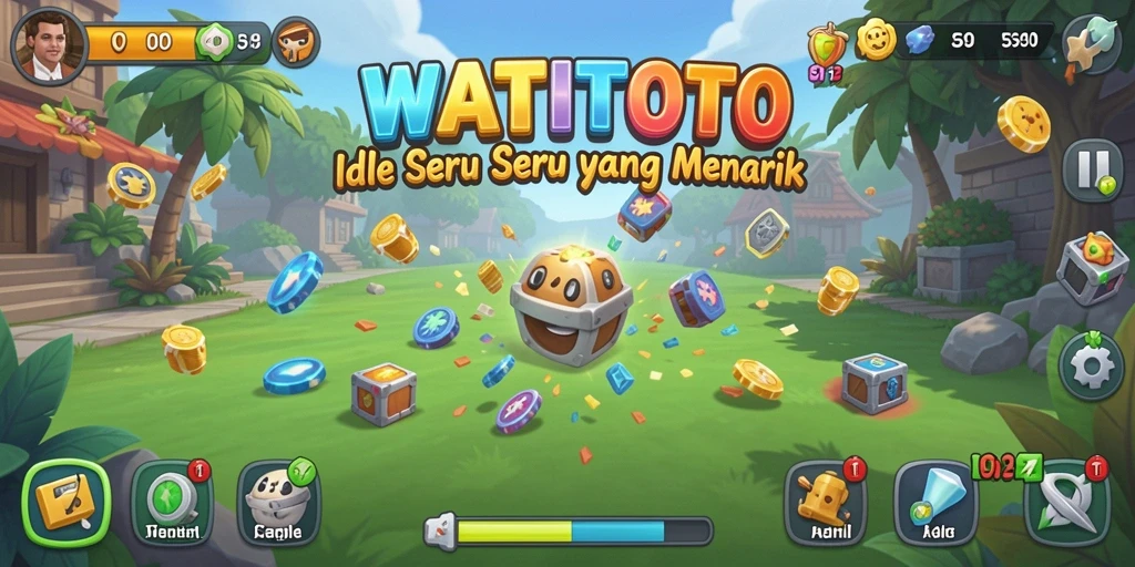 Tangkapan layar gameplay WATITOTO yang menunjukkan suasana permainan Idle yang seru.