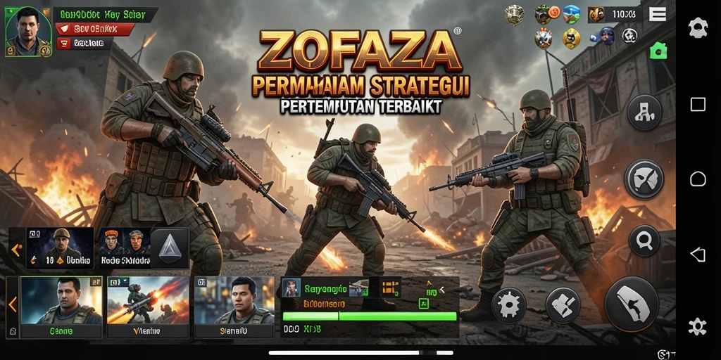 Cuplikan gameplay epik dari ZOFAZA yang menunjukkan strategi pertempuran.